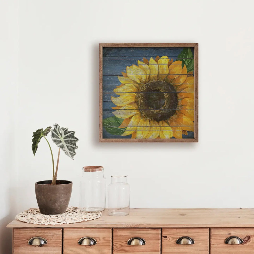 Denim Sunflower Wood Plank Frame