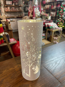 WHITE LASER ENGRAVED WINTER SCENE LED CYLINDERS (3 Sizes)