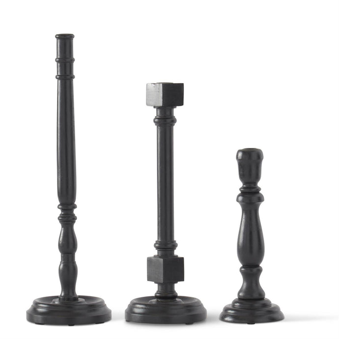 BLACK WOOD TAPER CANDLEHOLDERS