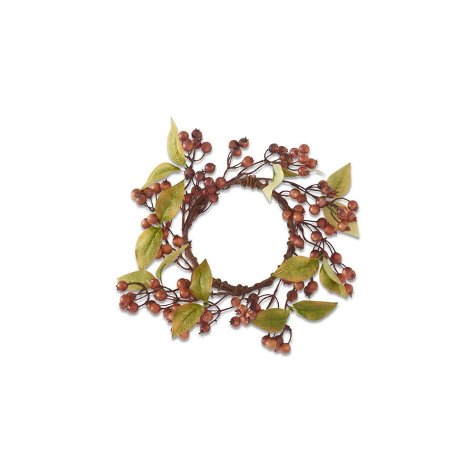 12 Inch Brown Berry Candle Ring w/Green Leaves (4.5Dia.)