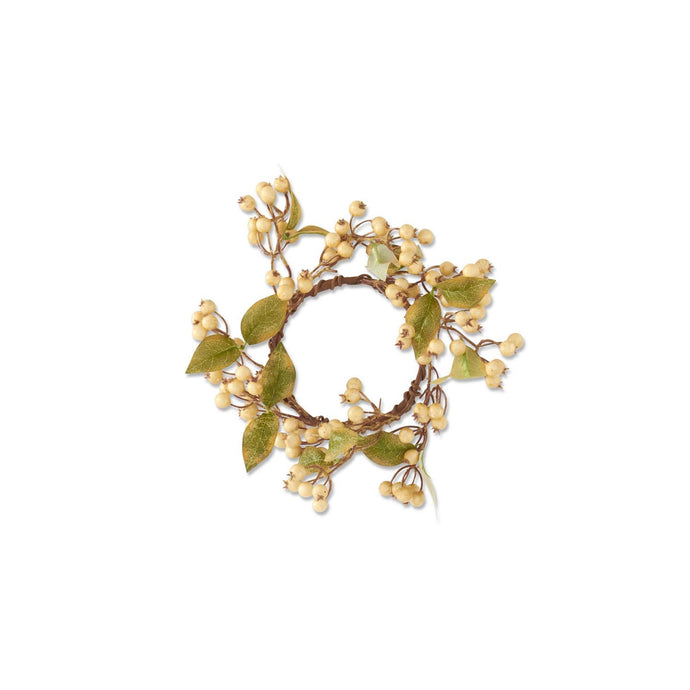 12 Inch Cream Berry Candle Ring w/Green Leaves