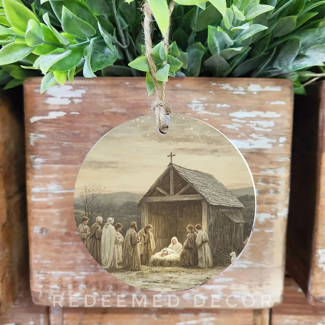 Wood Ornament Nativity Scene