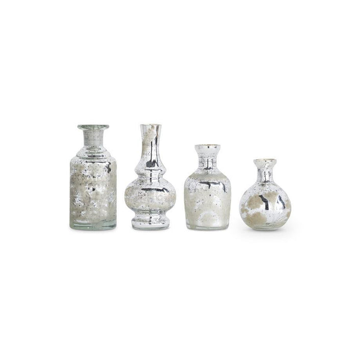 MINI SILVER MERCURY GLASS ETCHED BUD VASES