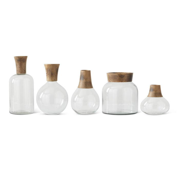 GLASS AND WOOD VASES