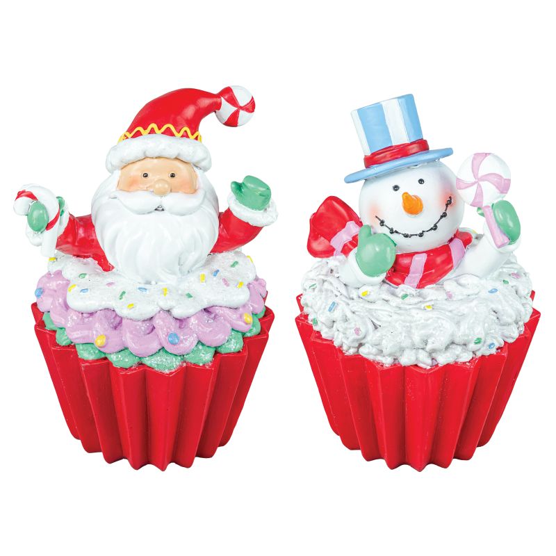 Candied Cupcake Santa Snowman Tabletop, 2 style options