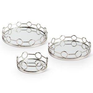 POLISHED SILVER LINK ROUND MIRRORED TRAYS