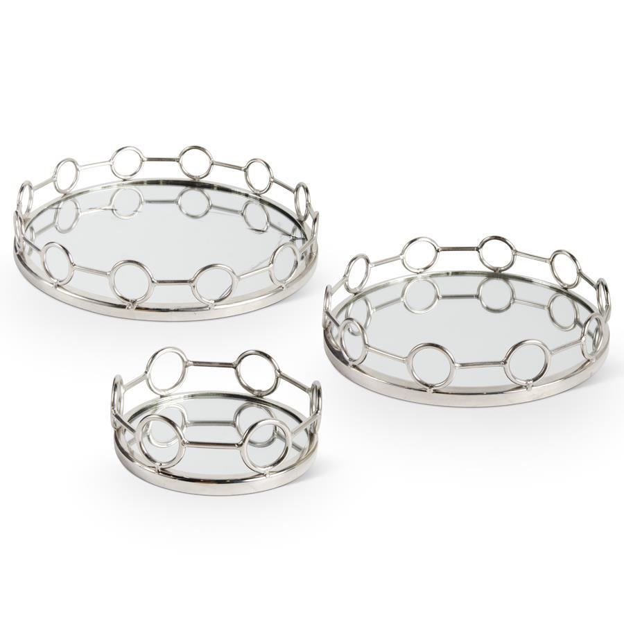POLISHED SILVER LINK ROUND MIRRORED TRAYS