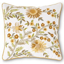 Load image into Gallery viewer, WHITE SQUARE PILLOW W/YELLOW EMBROIDERED BOTANICALS