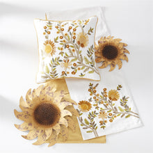 Load image into Gallery viewer, WHITE SQUARE PILLOW W/YELLOW EMBROIDERED BOTANICALS