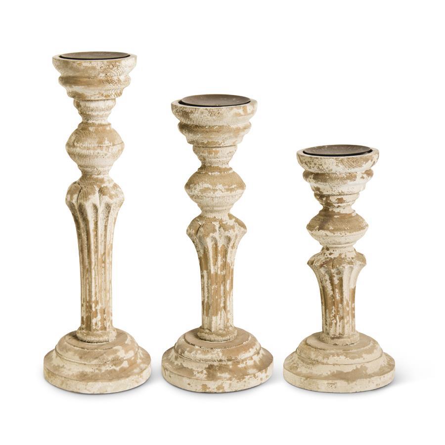 Brown Distressed Wood Column Candleholder, 3 size options
