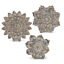 Load image into Gallery viewer, Whitewashed Carved Resin Tabletop Flower, 3 SIZE OPTIONS