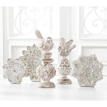 Load image into Gallery viewer, Whitewashed Carved Resin Tabletop Flower, 3 SIZE OPTIONS