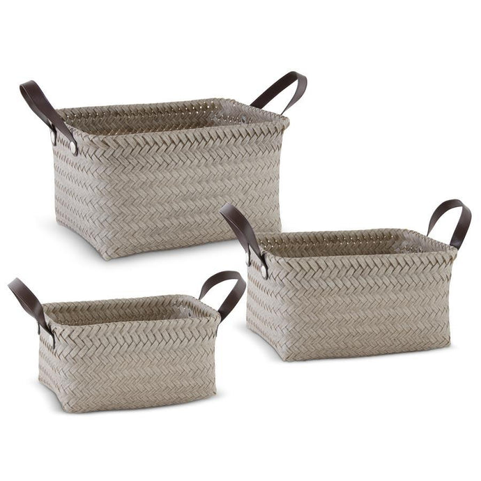 RECTANGULAR BROWN & CREAM WOVEN BASKET