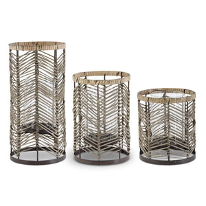 CHEVRON PATTERNED BAMBOO & METAL CANDLEHOLDER