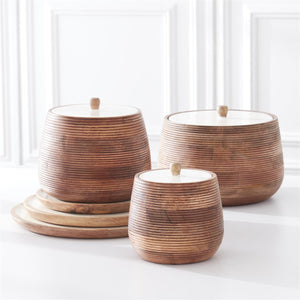 RIBBED MANGO WOOD CANISTERS W/WHITE LID