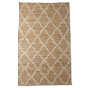 TAN & CREAM JUTE MOROCCAN PATTERN HANDWOVEN RUG (5X8)