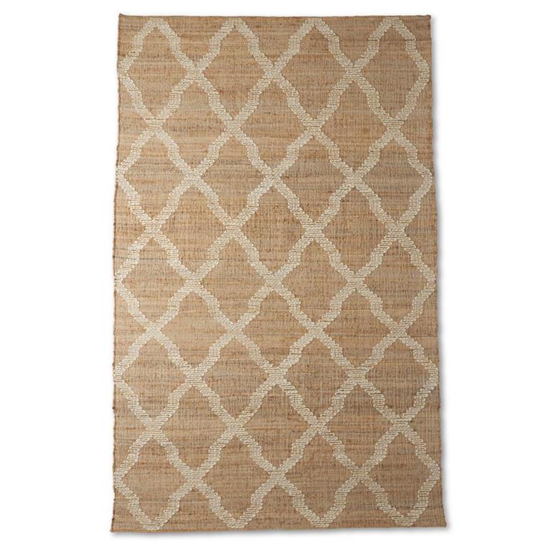 TAN & CREAM JUTE MOROCCAN PATTERN HANDWOVEN RUG (5X8)