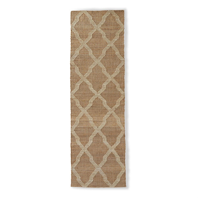 TAN & CREAM JUTE MOROCCAN PATTERN HANDWOVEN RUG RUNNER (2.5X8)