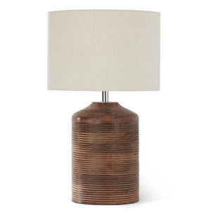 GROOVED DARK MANGO BARREL LAMP W/SHADE