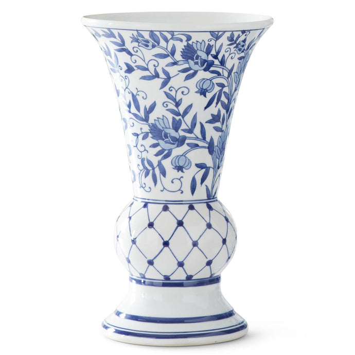 BLUE & WHITE FLUTED CHINOISERIE VASE