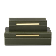 Load image into Gallery viewer, Green Vegan Leather Felt Lined Hinged Nesting Box,  2 size options
