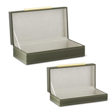Load image into Gallery viewer, Green Vegan Leather Felt Lined Hinged Nesting Box,  2 size options