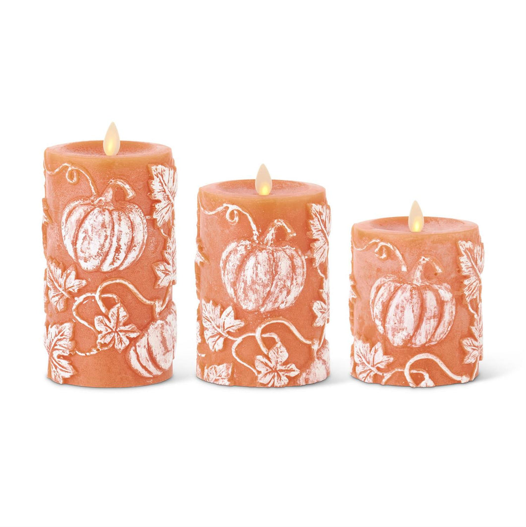 ORANGE PUMPKIN EMBOSSED WAX INDOOR PILLAR LUMINARA CANDLE