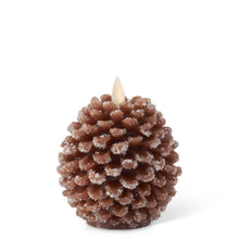 Load image into Gallery viewer, 4.5 Inch Brown Wax Snowy Pinecone Luminara Indoor Candle