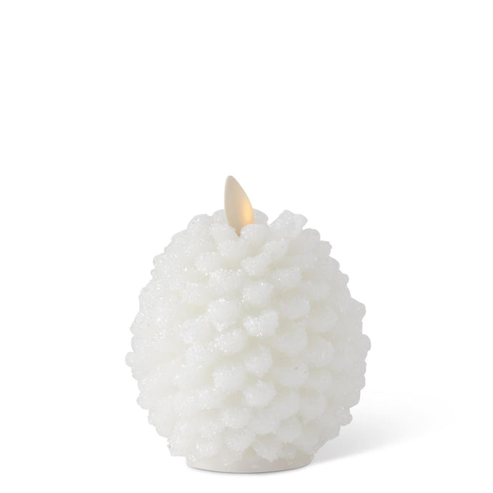 4.5 Inch White Wax Snowy Pinecone Luminara Indoor Candle