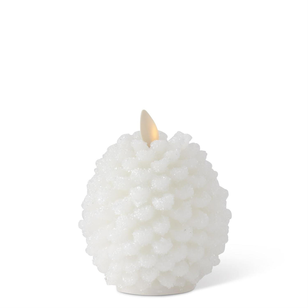 4.5 Inch White Wax Snowy Pinecone Luminara Indoor Candle