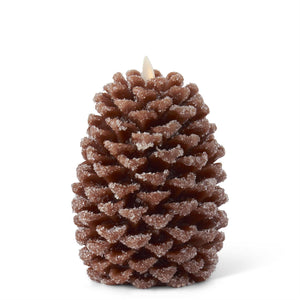 BROWN WAX SNOWY PINECONE LUMINARA INDOOR CANDLE