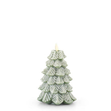 Load image into Gallery viewer, 4.75 x 6.5 Inch Green Wax Snowy Tree Luminara Indoor Candle
