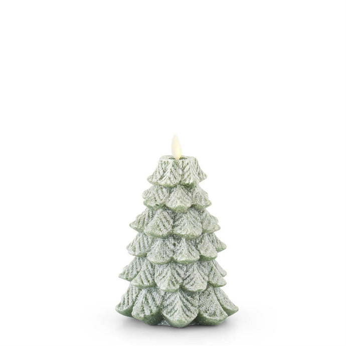 GREEN WAX SNOWY TREE LUMINARA INDOOR CANDLE