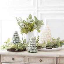Load image into Gallery viewer, 4.75 x 6.5 Inch Green Wax Snowy Tree Luminara Indoor Candle