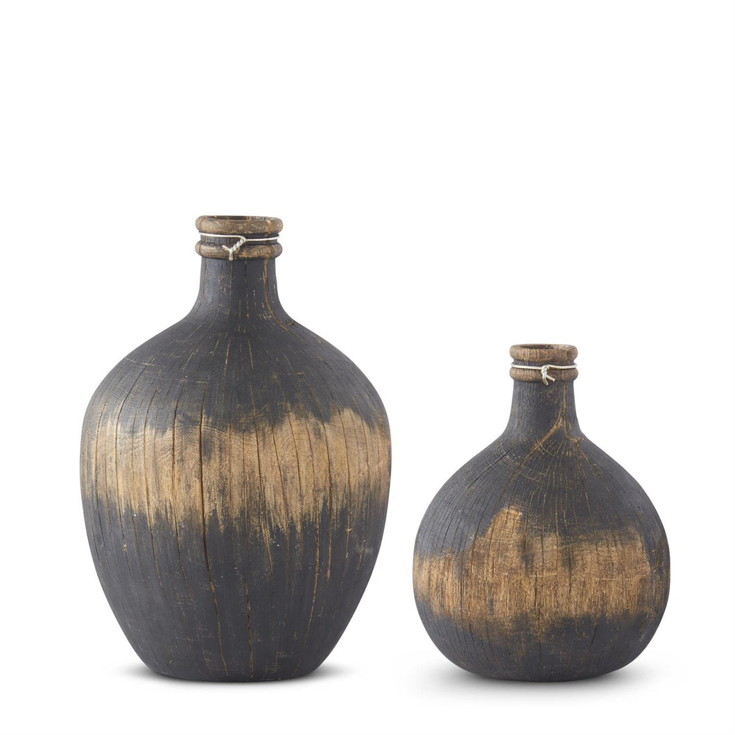 BLACK & TAN WOODGRAIN RESIN VASE