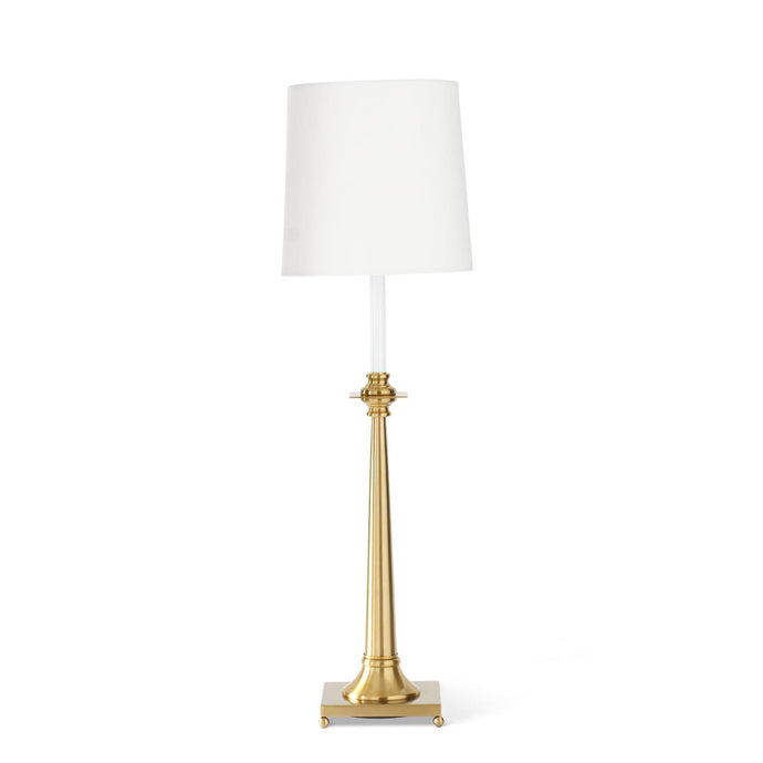 34 Inch Antique Brass Metal Lamp w/White Shade