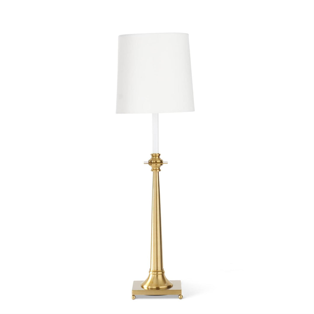 34 Inch Antique Brass Metal Lamp w/White Shade