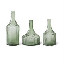 Load image into Gallery viewer, Transparent Green Glass Vertical Ribbed Vase, 3 size options