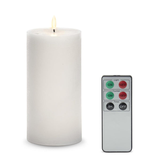 7.75 Inch White LED Wax Pillar Candle w/Timer & Remote