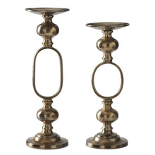 Load image into Gallery viewer, Gold Metal Oval Pillar Candleholder, 2 size options
