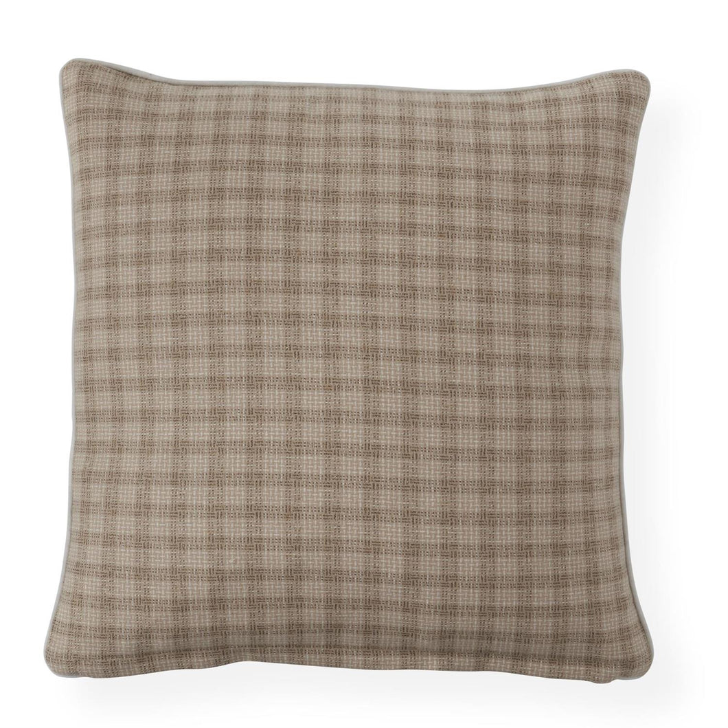 20 Inch Tweed Cream Tan & Gold Plaid Pillow w/Cream Piping