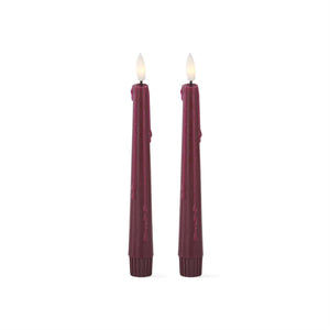 8 Inch Burgundy LED Drip Taper Candles w/Timer