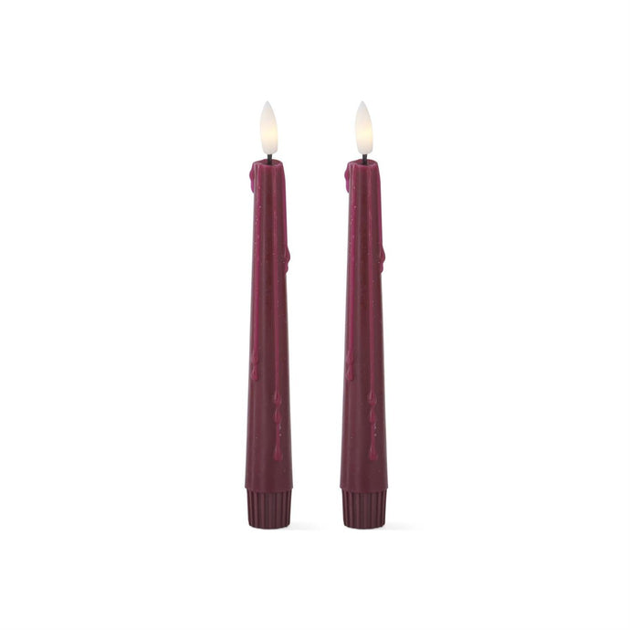 8 Inch Burgundy LED Drip Taper Candles w/Timer