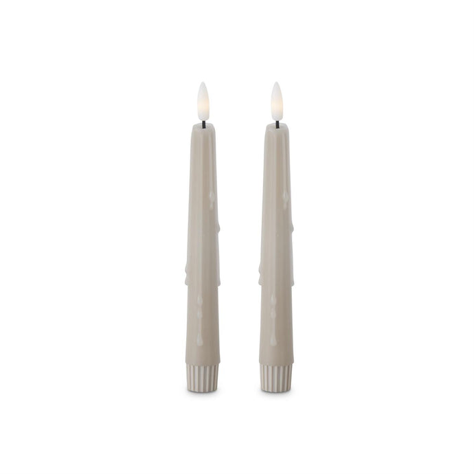 Set of 2 8 Inch Taupe LED Drip Taper Candles w/Timer