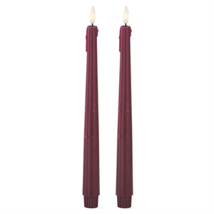 11.5 Inch Burgundy LED Drip Taper Candles w/Timer