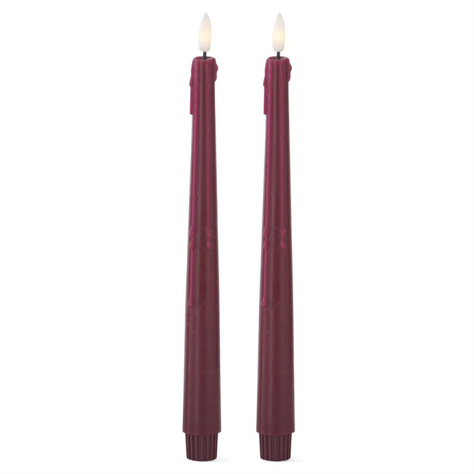 11.5 Inch Burgundy LED Drip Taper Candles w/Timer