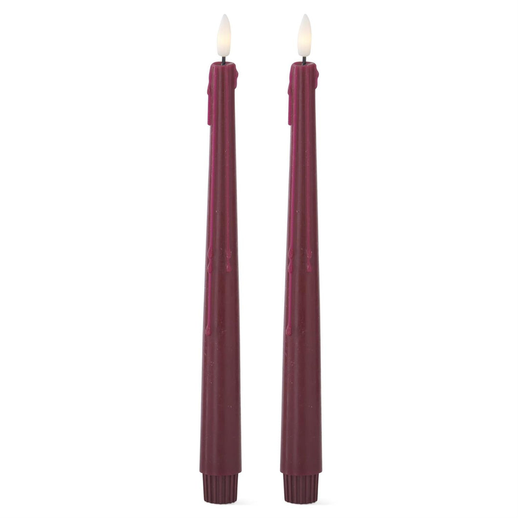 11.5 Inch Burgundy LED Drip Taper Candles w/Timer