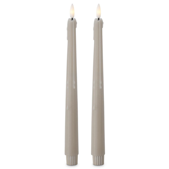 Set of 2 11.5 Inch Taupe LED Drip Taper Candles w/Timer