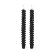 Load image into Gallery viewer, Set of 2 9.75 Inch Black Spiral LED Taper Candles w/Timer