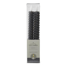 Load image into Gallery viewer, Set of 2 9.75 Inch Black Spiral LED Taper Candles w/Timer